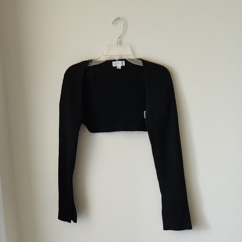 MABLE Black Ribbed Sweater Cropped Knit Shrug Sz L Urban Streetwear Indie Baddie